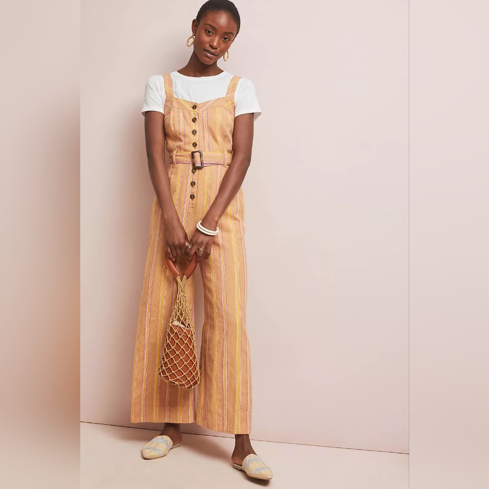 Anthropologie Arlene wide leg linen blend jumpsuit w stripes nwt